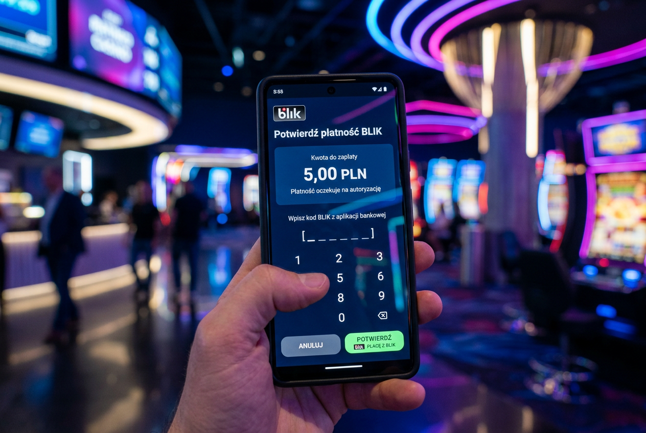 Interfejs aplikacji BLIK na smartfonie przygotowany do potwierdzenia płatności 5 zł