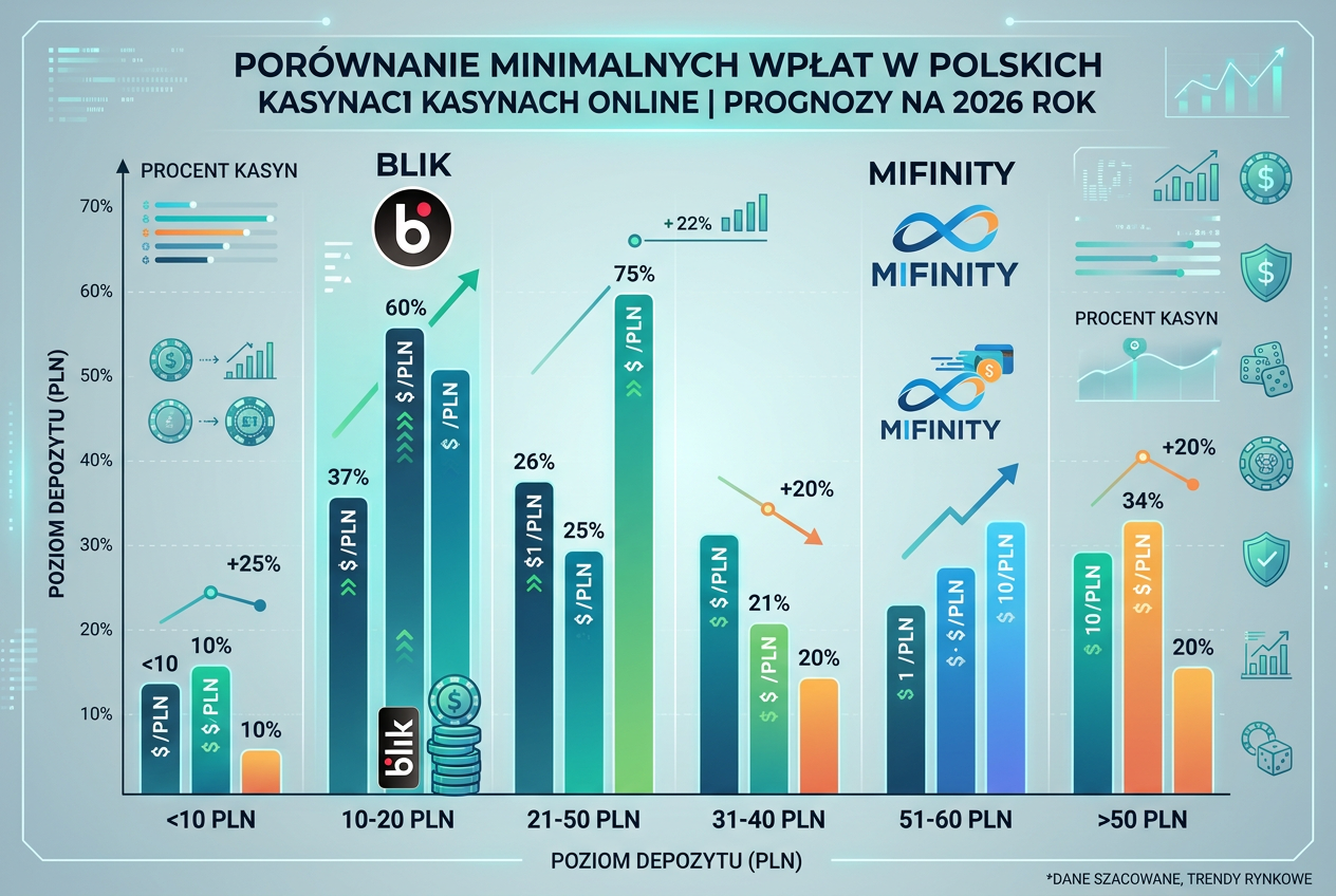 Wykres porównawczy minimalnych depozytów w kasynach 2026