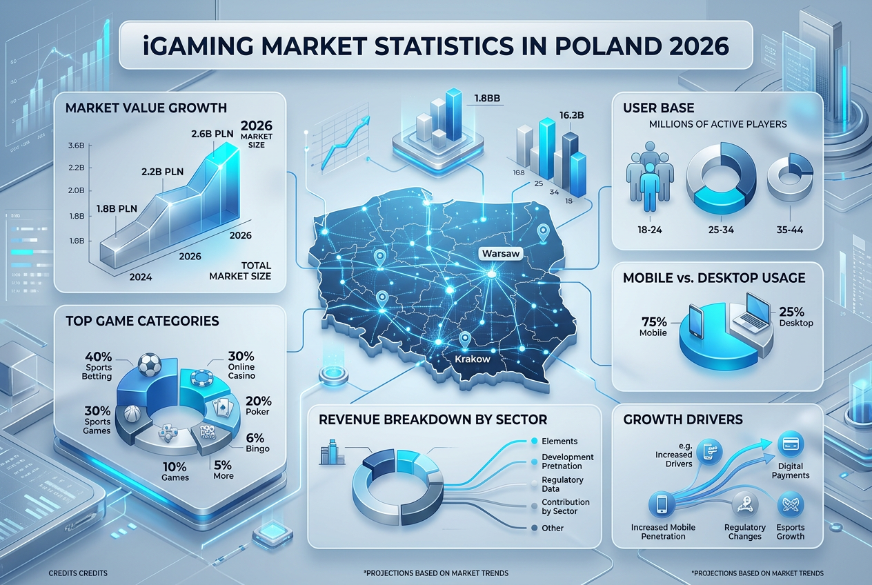 Statystyki rynku iGamingu w Polsce 2026 infografika