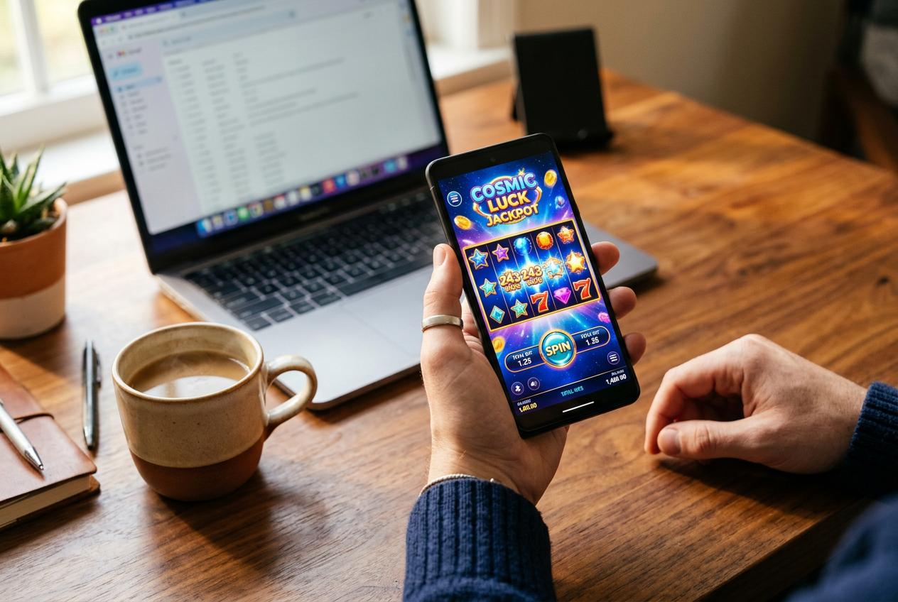 Gracz korzystający z interfejsu kasyna NV Casino na urządzeniu mobilnym